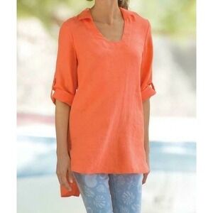 Soft Surroudings 100% Linen Womens Lagenlook Tunic Top Large Beach Coastal